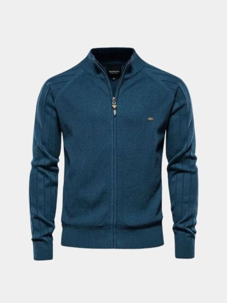 Knit Zipper Jacquard Solid Color Cardigan Sweater - Manly Man
