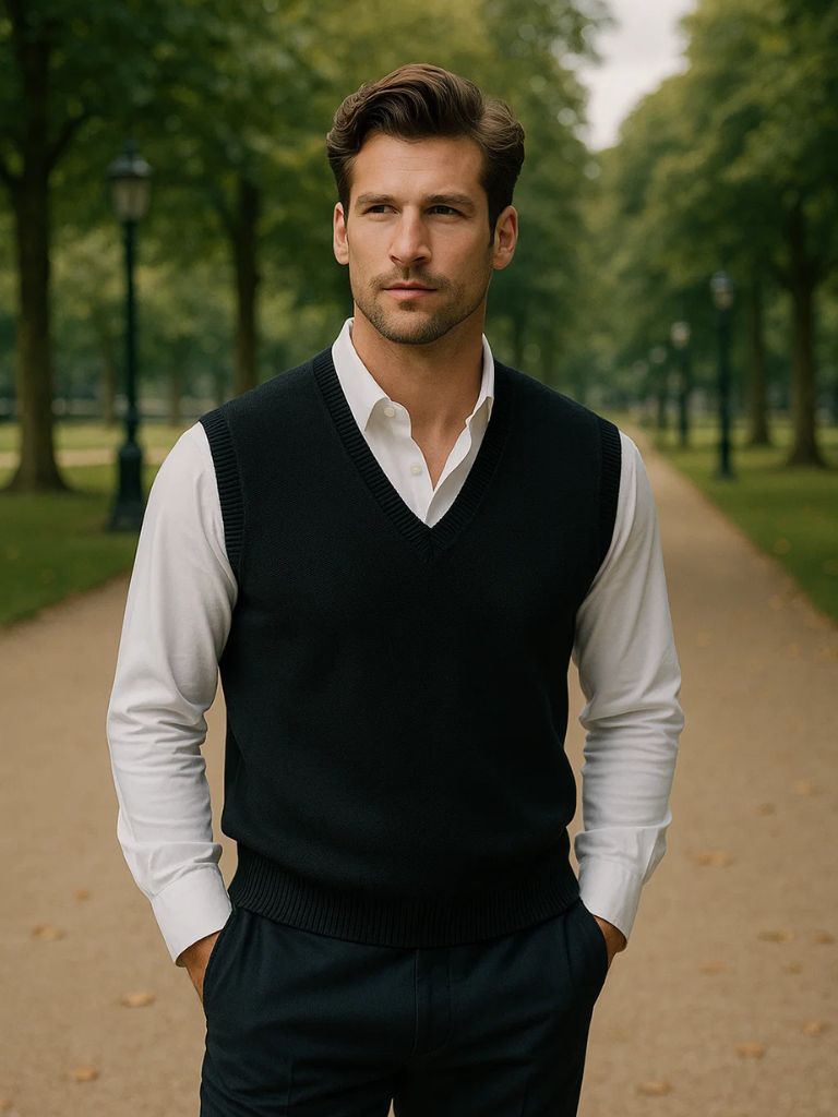 100% Cashmere V Neck Knit Vest - Manly Man