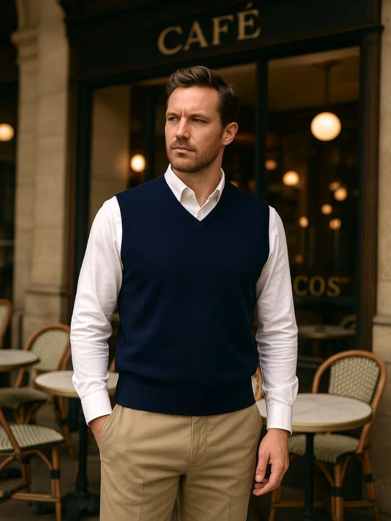 100% Cashmere V Neck Knit Vest - Manly Man