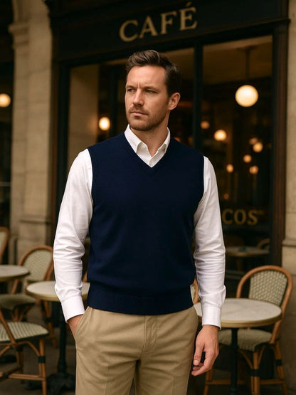 100% Cashmere V Neck Knit Vest - Manly Man