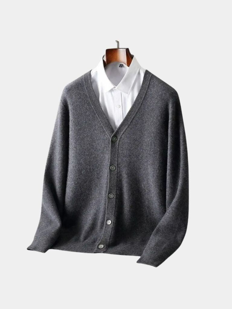 100% Merino Wool V Neck Knitwear Cardigan Sweater - Manly Man