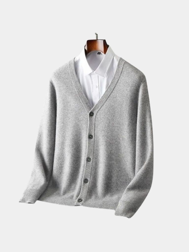 100% Merino Wool V Neck Knitwear Cardigan Sweater - Manly Man