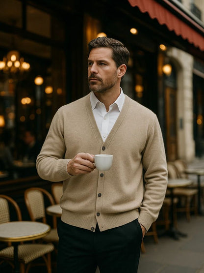 100% Merino Wool V Neck Knitwear Cardigan Sweater - Manly Man