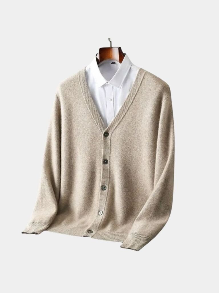100% Merino Wool V Neck Knitwear Cardigan Sweater - Manly Man