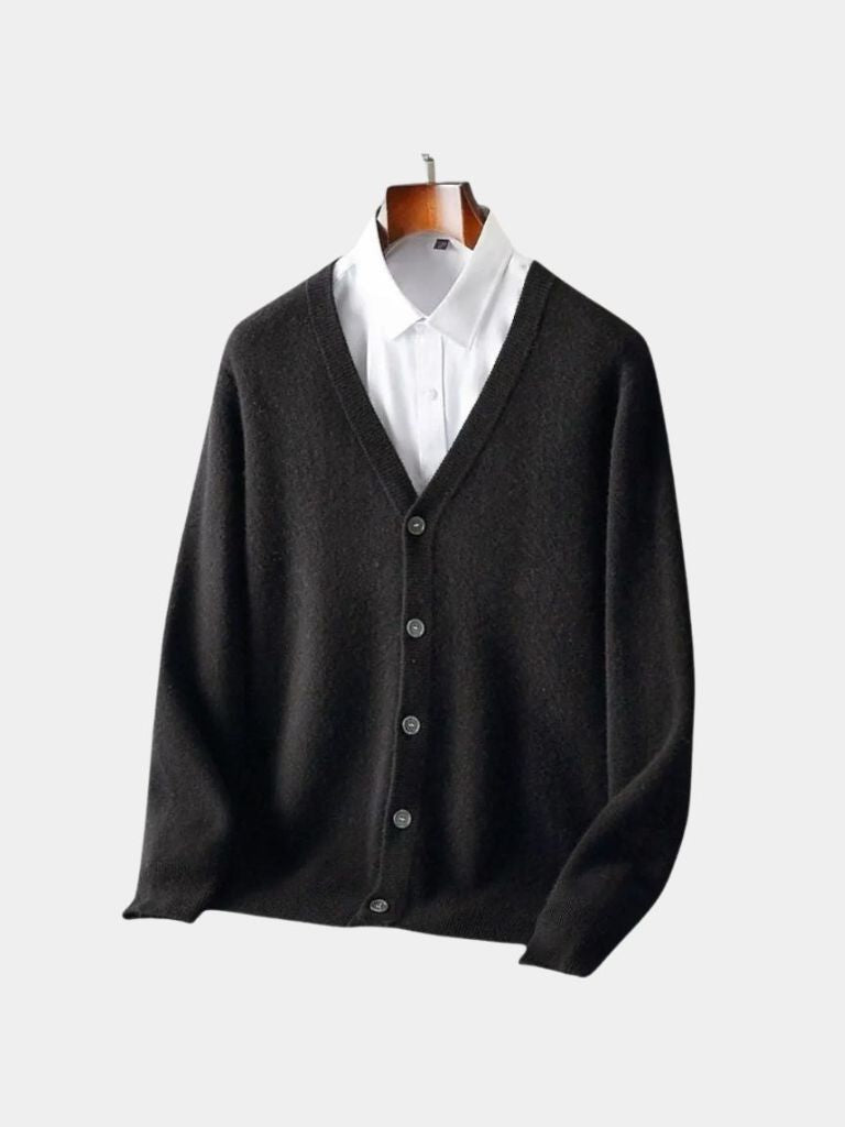 100% Merino Wool V Neck Knitwear Cardigan Sweater - Manly Man