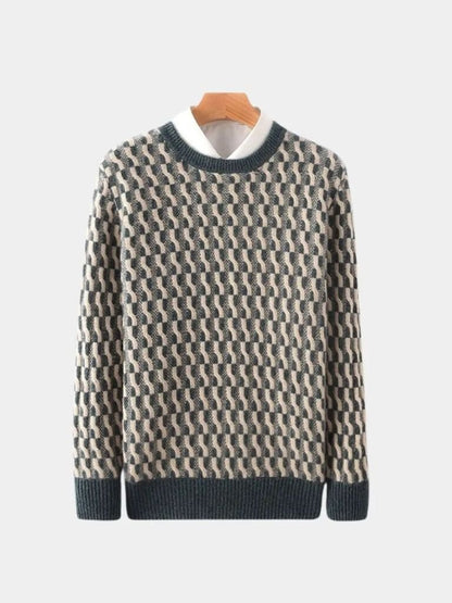 100% Wool Geometric Crew Neck Pullover Sweater - Manly Man