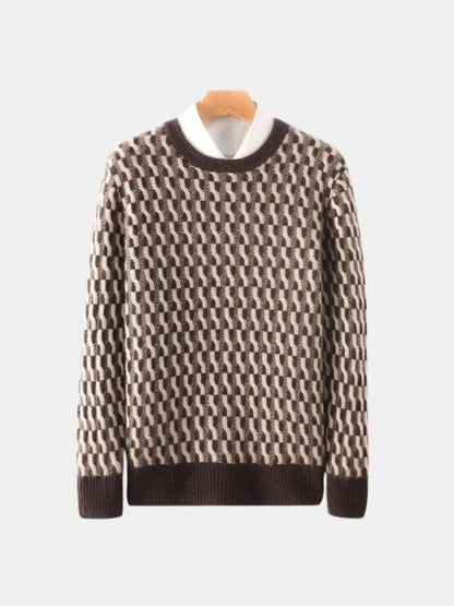 100% Wool Geometric Crew Neck Pullover Sweater - Manly Man