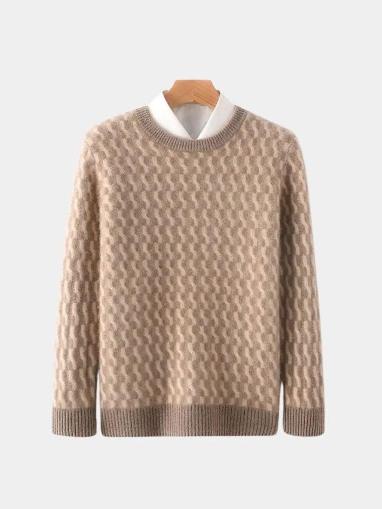 100% Wool Geometric Crew Neck Pullover Sweater - Manly Man