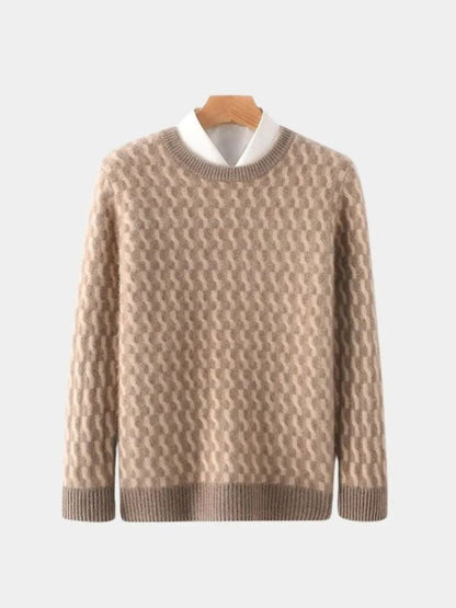 100% Wool Geometric Crew Neck Pullover Sweater - Manly Man