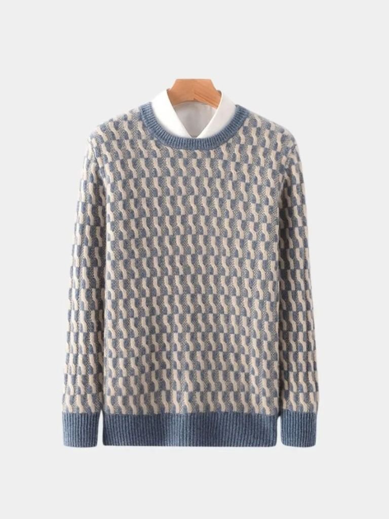 100% Wool Geometric Crew Neck Pullover Sweater - Manly Man