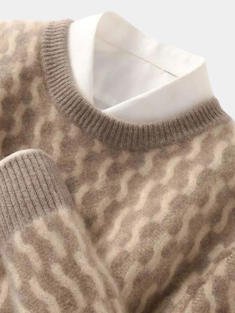 100% Wool Geometric Crew Neck Pullover Sweater - Manly Man