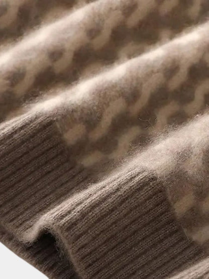 100% Wool Geometric Crew Neck Pullover Sweater - Manly Man