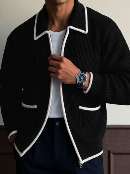 Black Riviera Retro Contrast Knit Cardigan