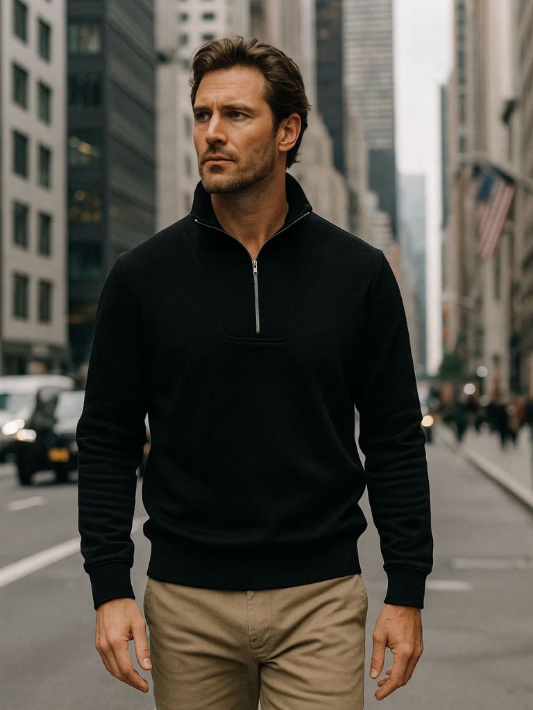 Sudadera deportiva con capucha y solapa negra y cremallera - Manly Man 