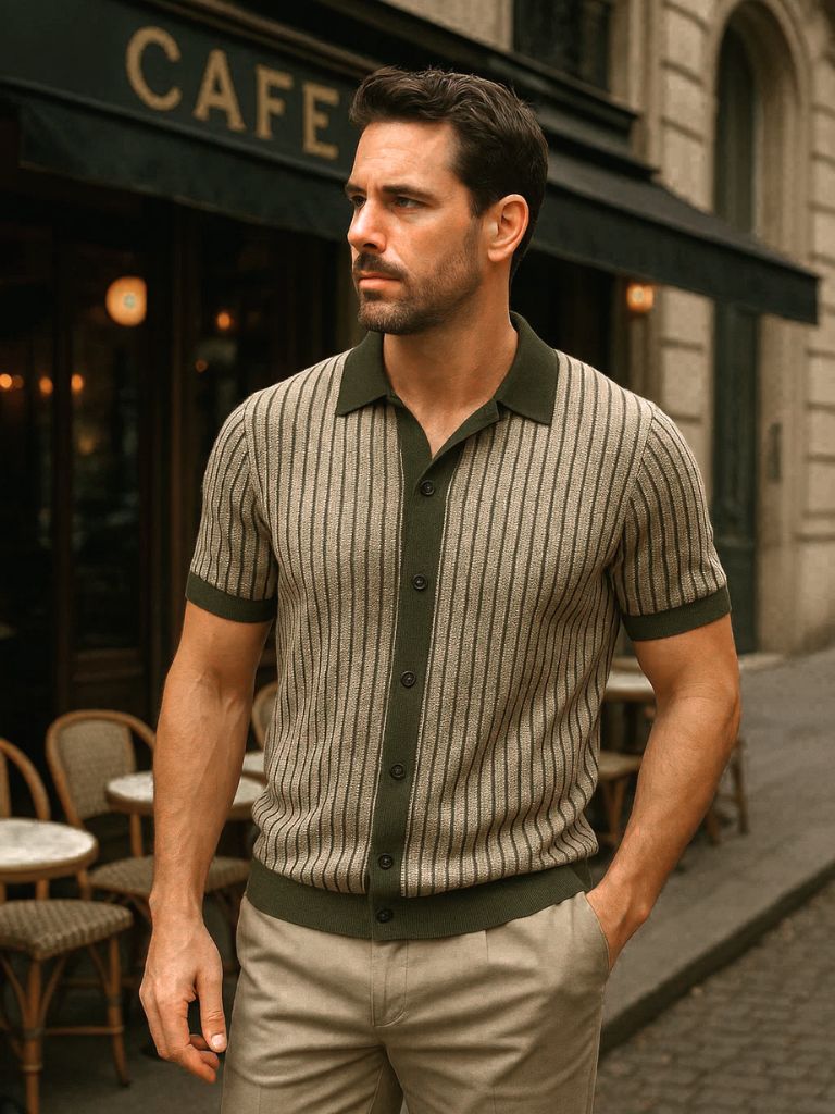 Striped Knit Polo Shirt - Manly Man