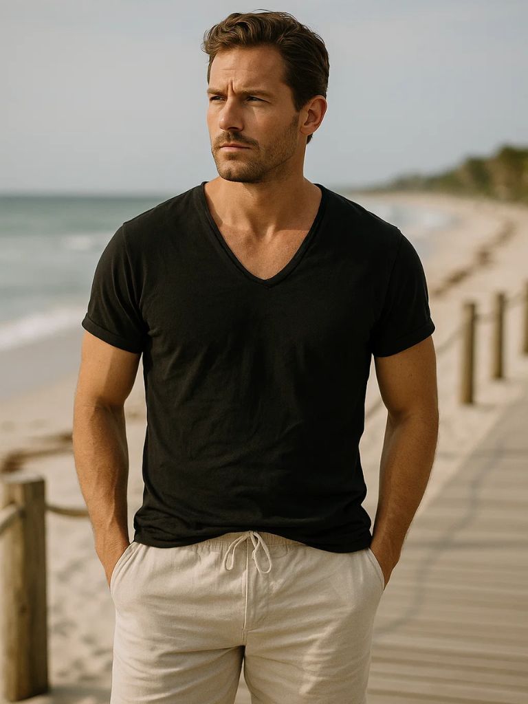 Albo Classic Linen V Neck T-Shirt – Manly Man