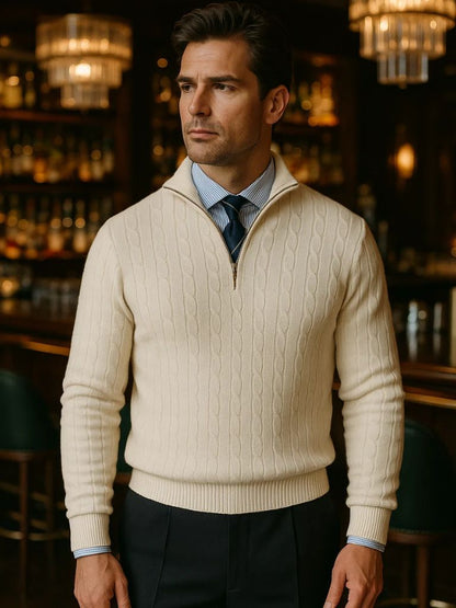 Cable-Knit Zip Neck Sweater - Manly Man
