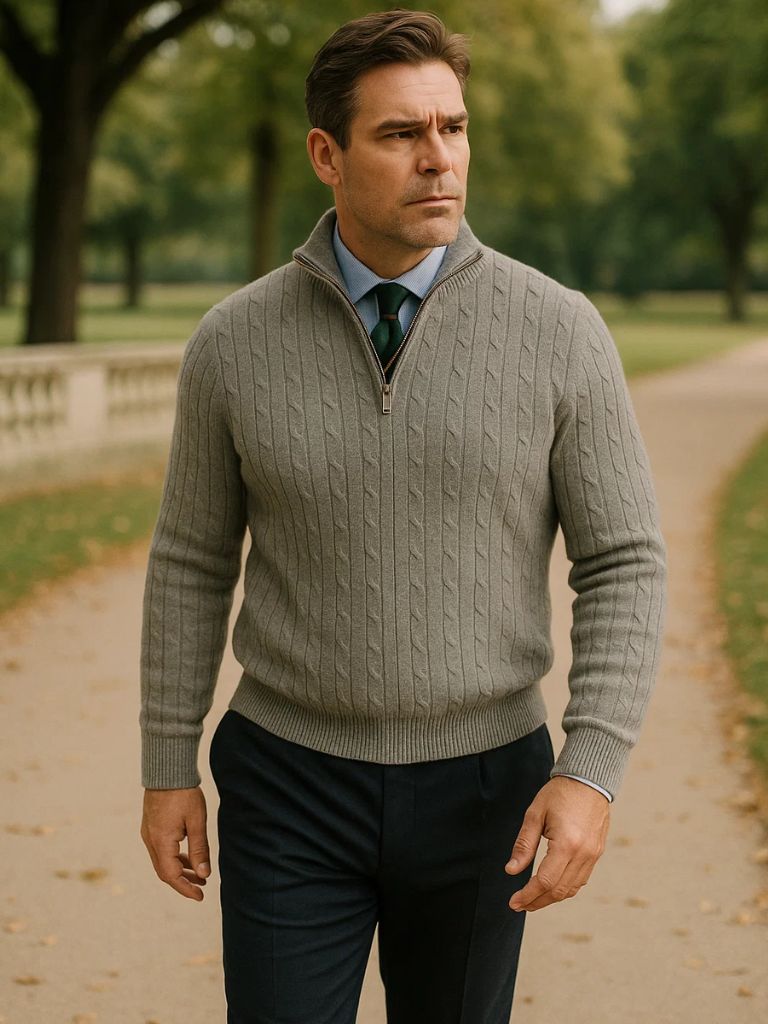 Cable-Knit Zip Neck Sweater - Manly Man