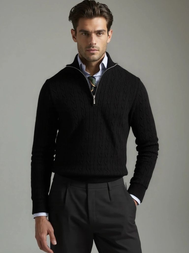 Cable-Knit Zip Neck Sweater - Manly Man