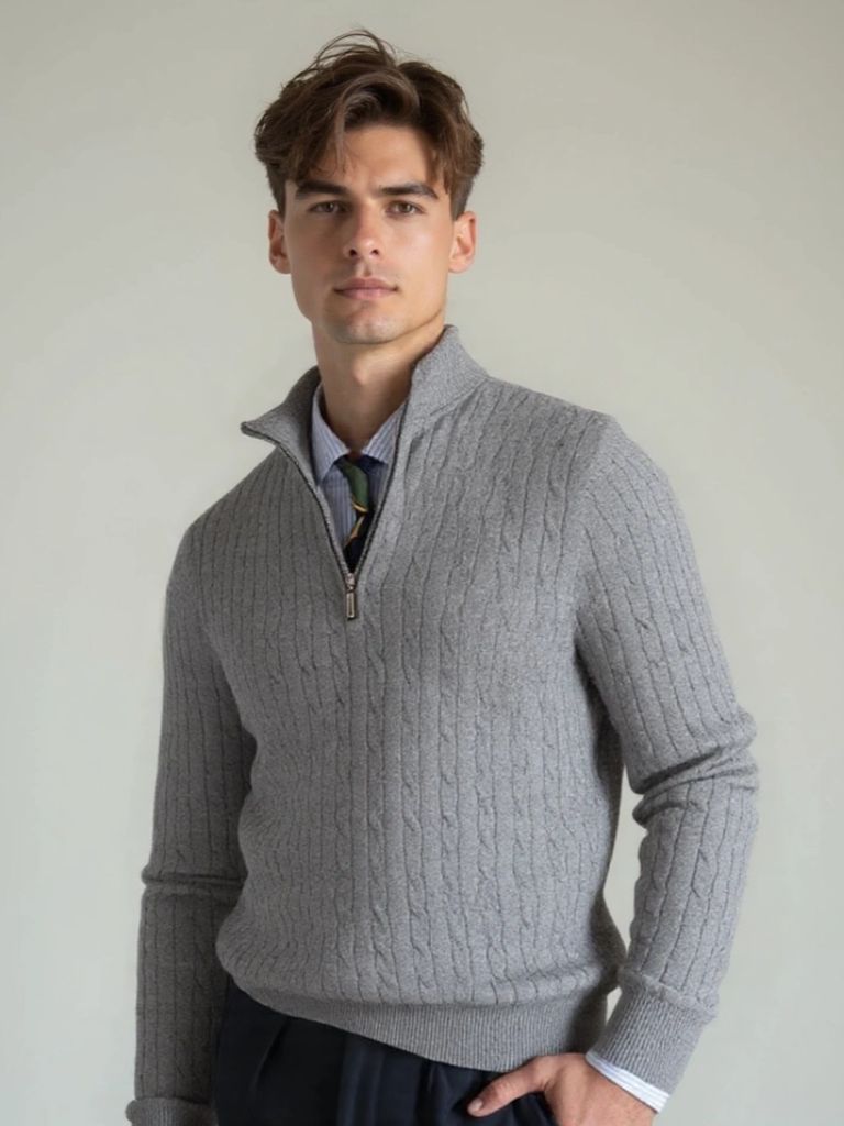 Cable-Knit Zip Neck Sweater - Manly Man