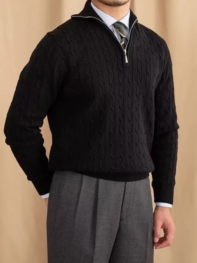 Cable-Knit Zip Neck Sweater - Manly Man