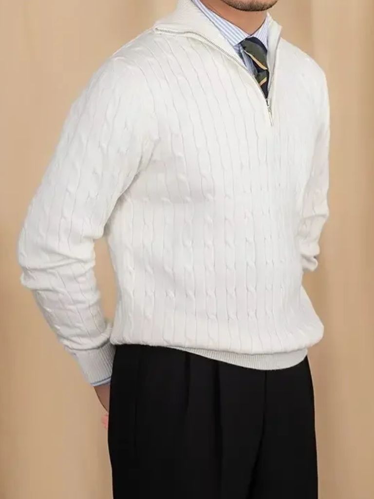Cable-Knit Zip Neck Sweater - Manly Man