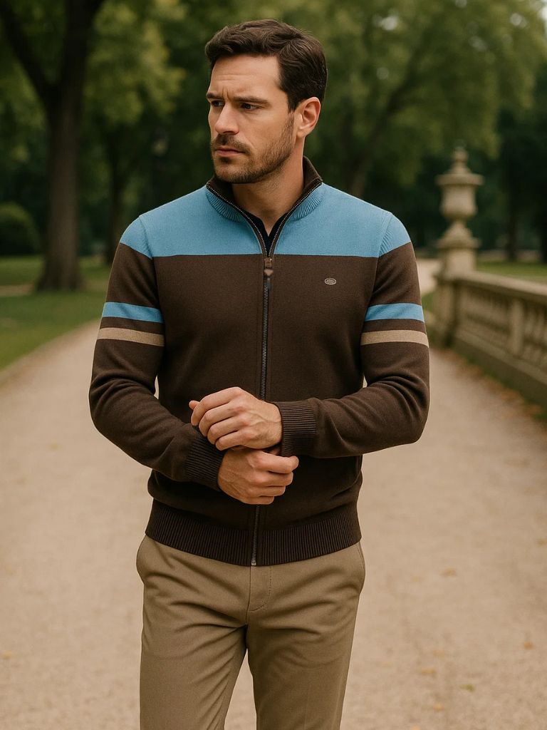 Cardigan Sweater Zipper Standing Collar Knitwear - Manly Man