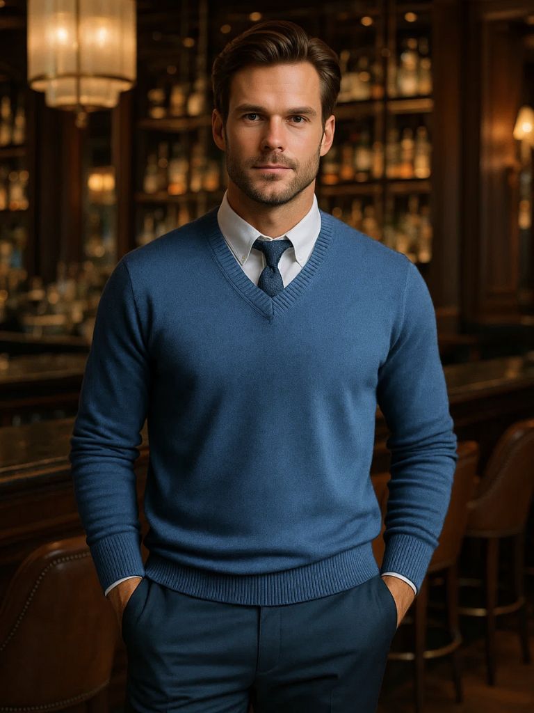Cashmere V Neck Knitwear Sweater - Manly Man