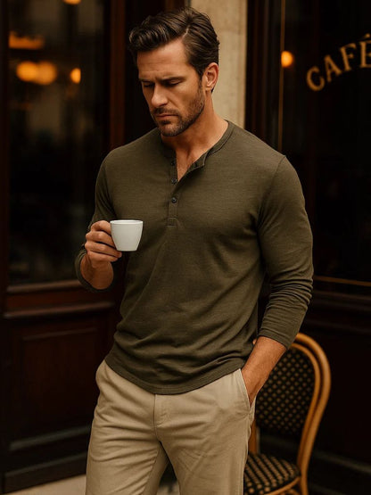 Casual Henley Neck Long Sleeve T-Shirt - Manly Man