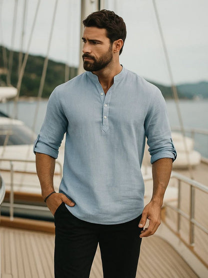 Casual Henley Neck Long Sleeve T-Shirt - Manly Man
