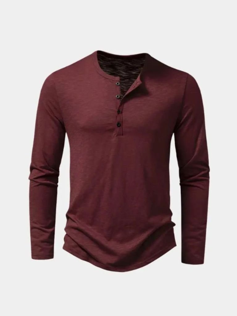 Casual Henley Neck Long Sleeve T-Shirt - Manly Man
