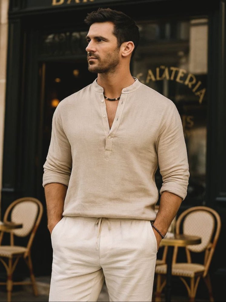 Casual Henley Neck Long Sleeve T-Shirt - Manly Man