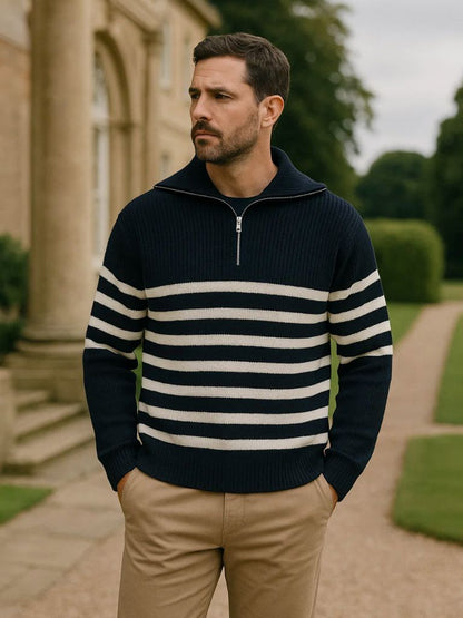 Casual Striped Zip Up Sweater - Manly Man