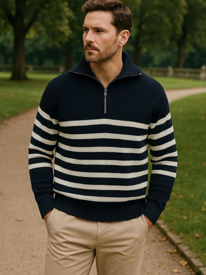 Casual Striped Zip Up Sweater - Manly Man