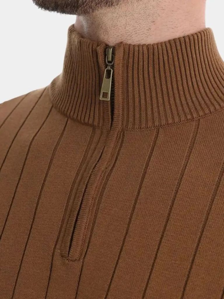 Cotton Knit Vertical Stripes Quarter-Zip Sweater - Manly Man