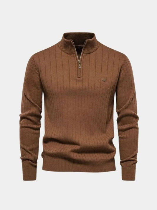Cotton Knit Vertical Stripes Quarter-Zip Sweater - Manly Man