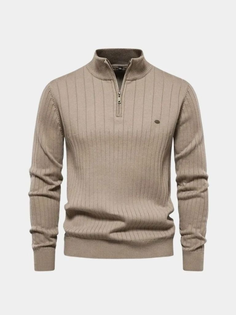 Cotton Knit Vertical Stripes Quarter-Zip Sweater - Manly Man