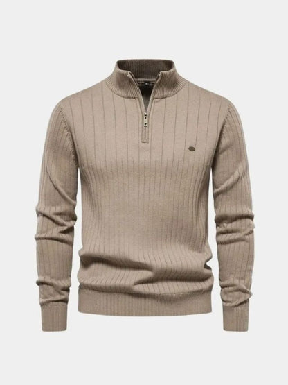Cotton Knit Vertical Stripes Quarter-Zip Sweater - Manly Man