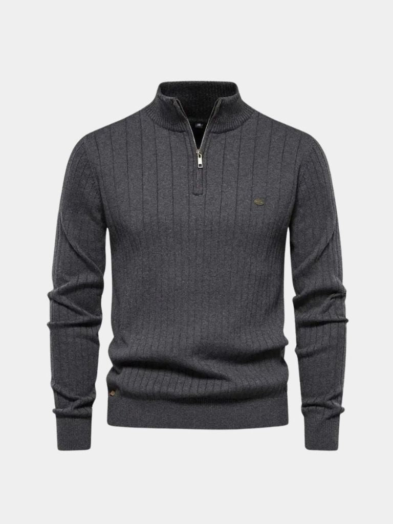 Cotton Knit Vertical Stripes Quarter-Zip Sweater - Manly Man