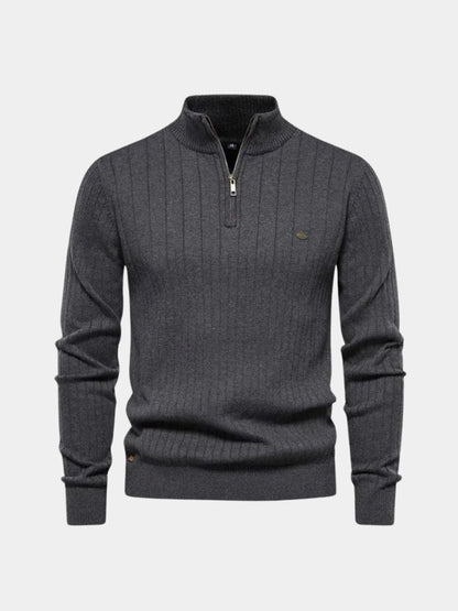 Cotton Knit Vertical Stripes Quarter-Zip Sweater - Manly Man