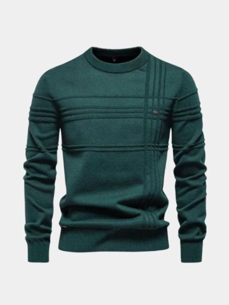 Cotton Knitted Stripped Crew Neck Pullover Sweater - Manly Man