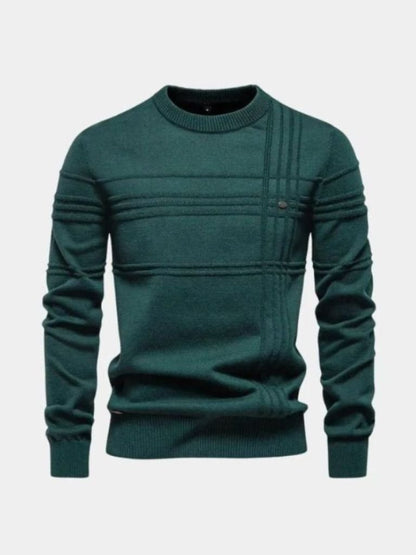 Cotton Knitted Stripped Crew Neck Pullover Sweater - Manly Man