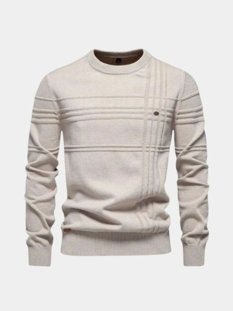 Cotton Knitted Stripped Crew Neck Pullover Sweater - Manly Man