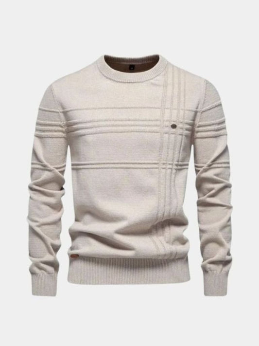Cotton Knitted Stripped Crew Neck Pullover Sweater - Manly Man