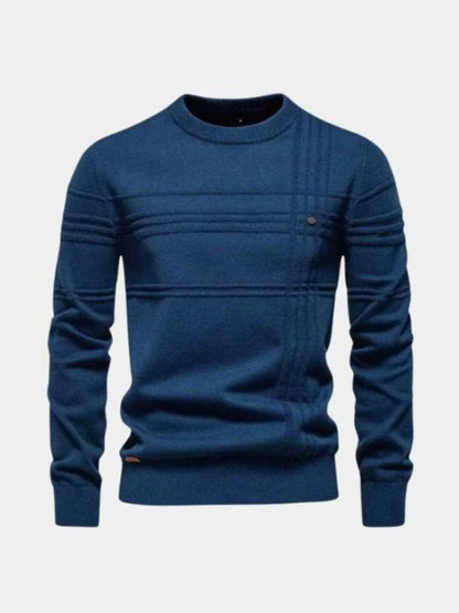 Cotton Knitted Stripped Crew Neck Pullover Sweater - Manly Man
