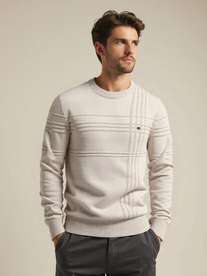 Cotton Knitted Stripped Crew Neck Pullover Sweater - Manly Man