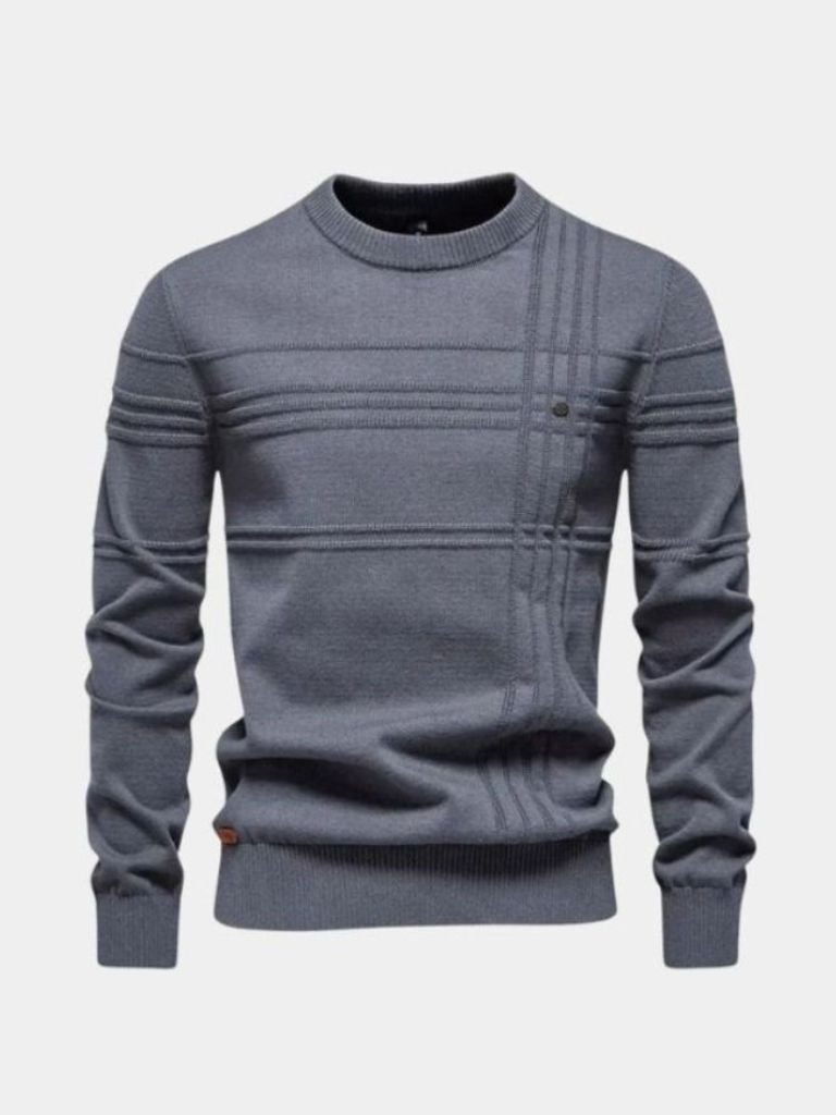 Cotton Knitted Stripped Crew Neck Pullover Sweater - Manly Man