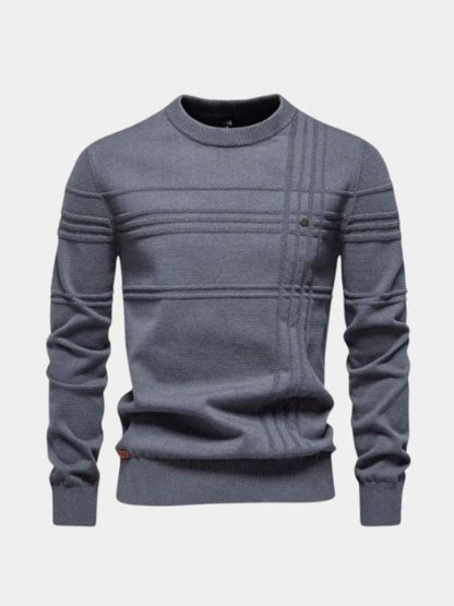 Cotton Knitted Stripped Crew Neck Pullover Sweater - Manly Man