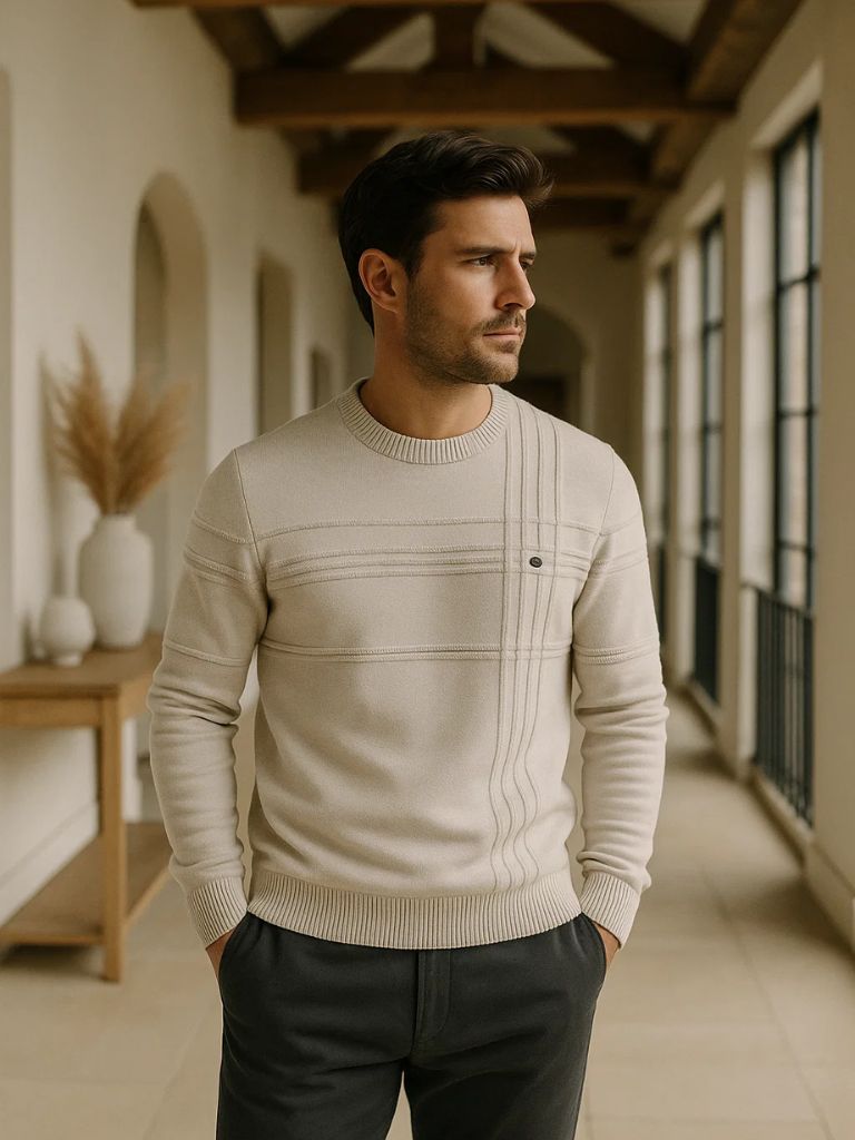 Cotton Knitted Stripped Crew Neck Pullover Sweater - Manly Man
