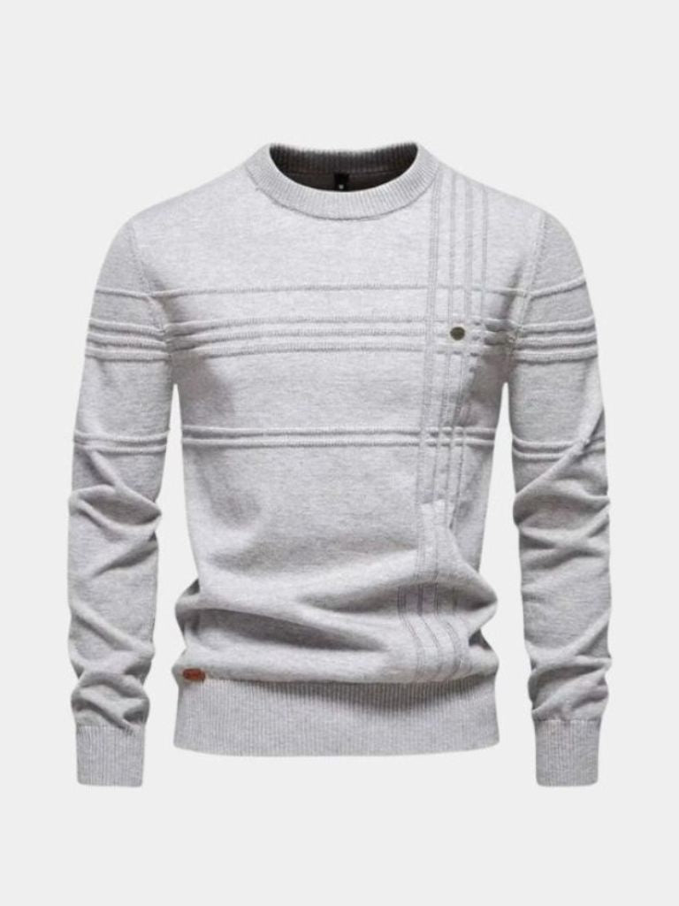 Cotton Knitted Stripped Crew Neck Pullover Sweater - Manly Man